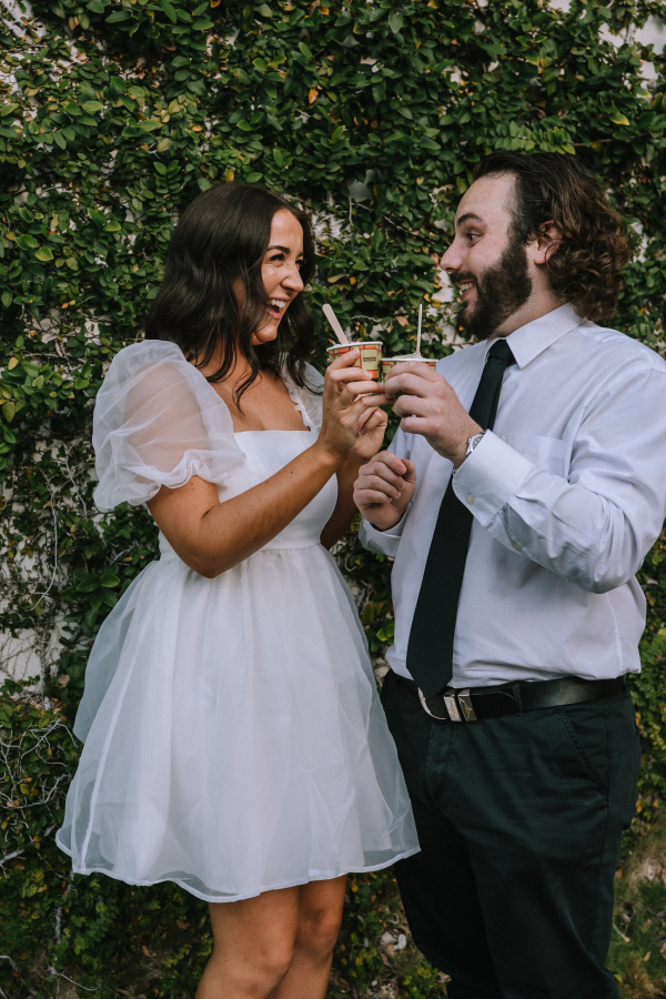 Playful couple’s moment during Fortitude Valley engagement session

