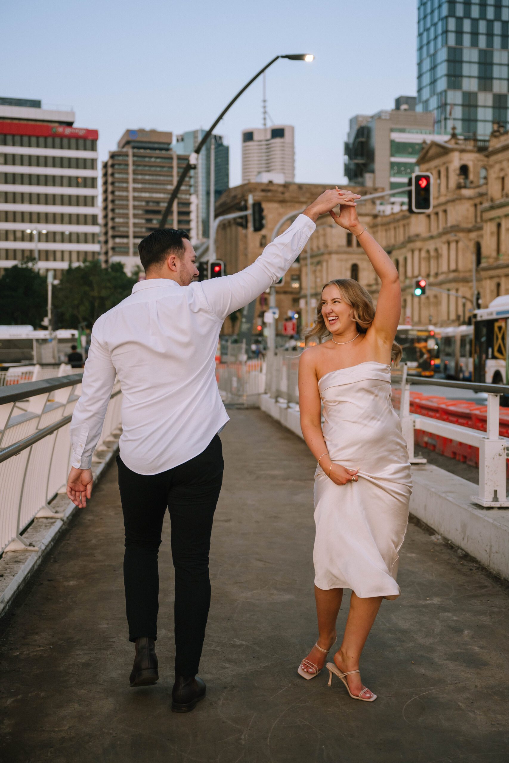 modern engagement shoot in brisbane cbd, queensland