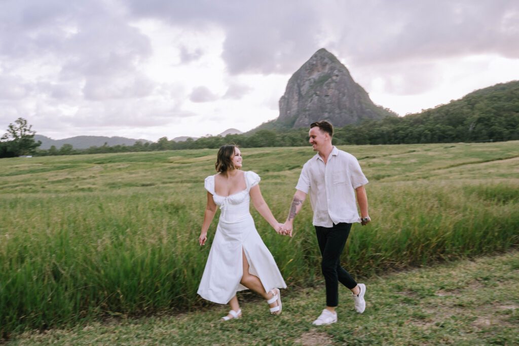 engagement photography at glass house mountains on the sunshine coast