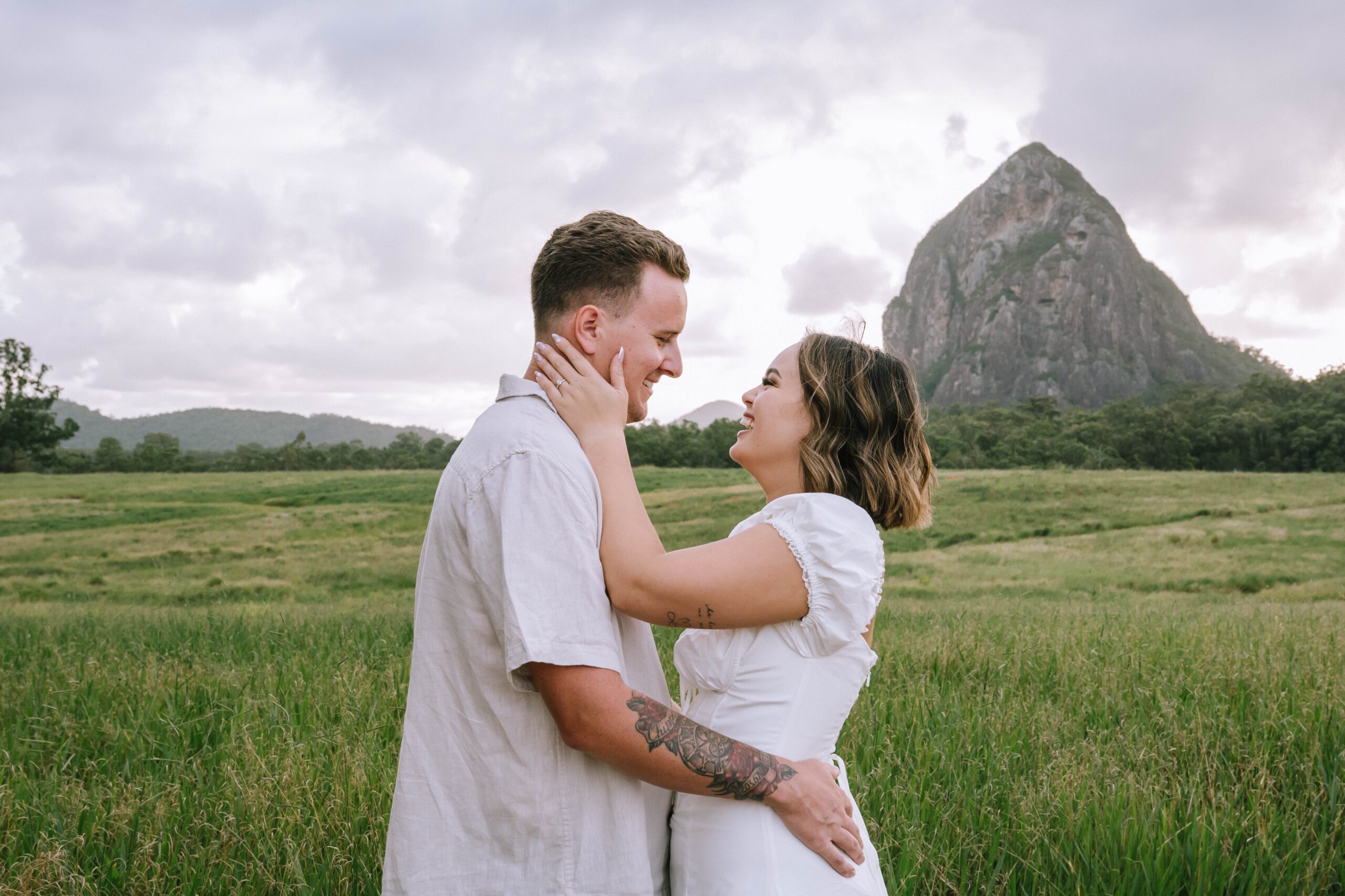 relaxed engagement shoot at glass house mountains on the sunshine coast hinterland