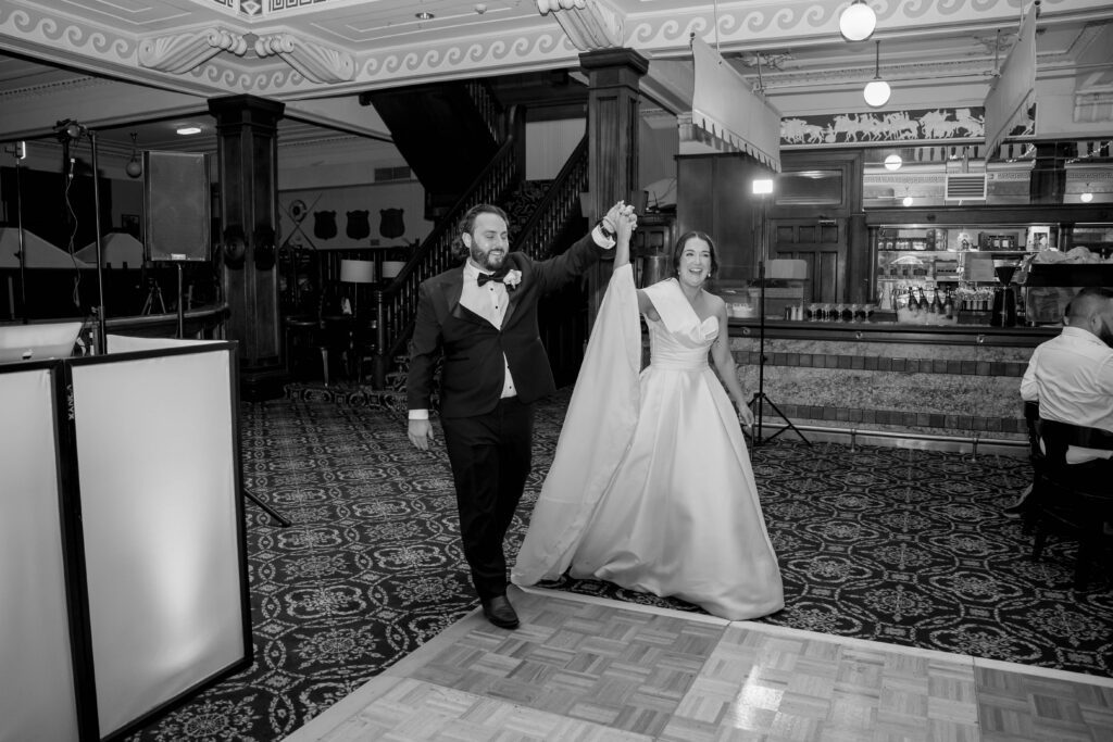 couple arriving for their wedding reception at Tattersall’s Club in brisbane CBD