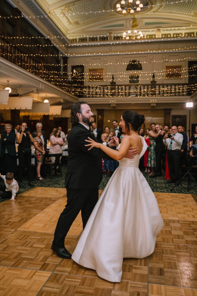 couple's first dance at Tattersall’s Club wedding venue in brisbane cbd