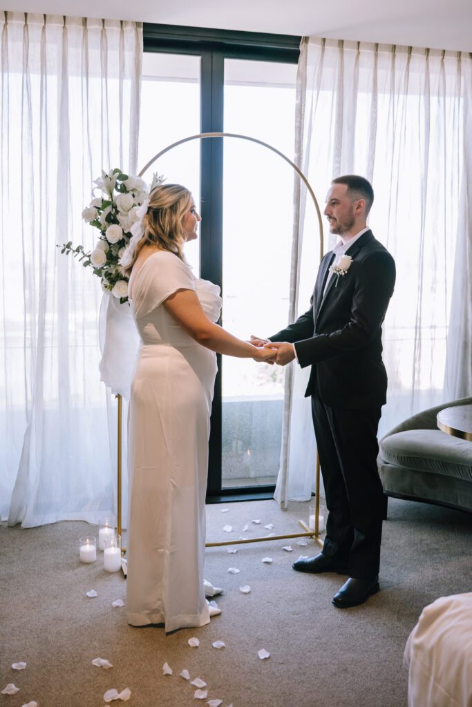 private intimate wedding ceremony in hotel room at Emporium Hotel South Bank in brisbane