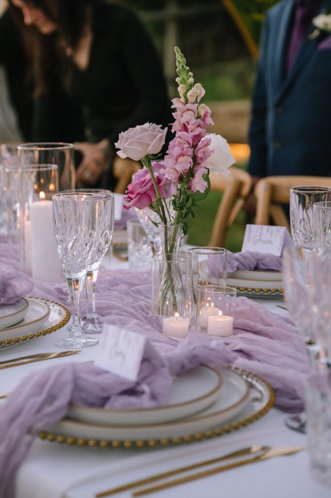 lilac and green reception styling at lakehouse folk sunshine coast hinterland wedding venue