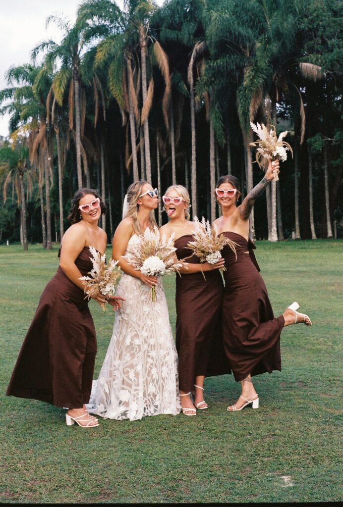 fun bridal party shot on film outdoors