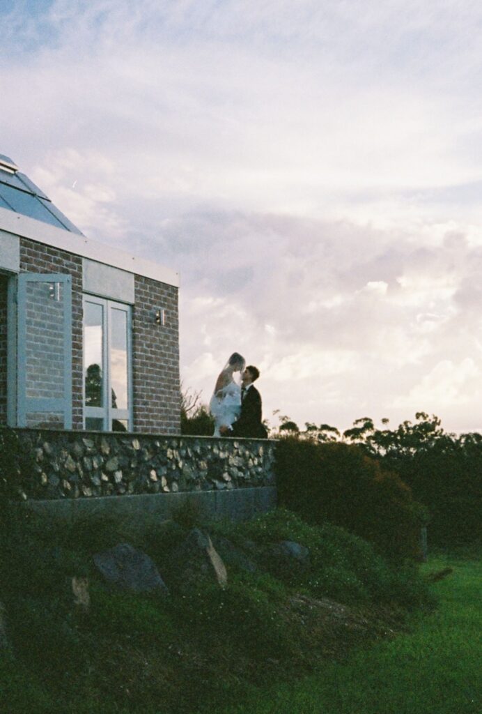 fairytale portrait of couple at the gabbinar wedding venue captured on 35mm film 